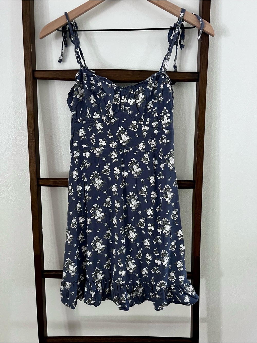 Hollister Slate Blue Floral Ruffle Mini Dress - Picture 2 of 5